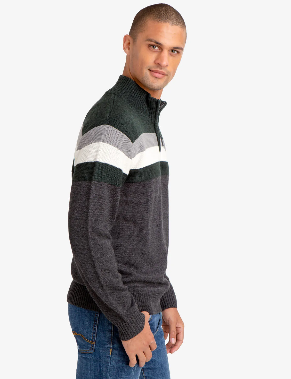 1/4 ZIP STRIPED SWEATER