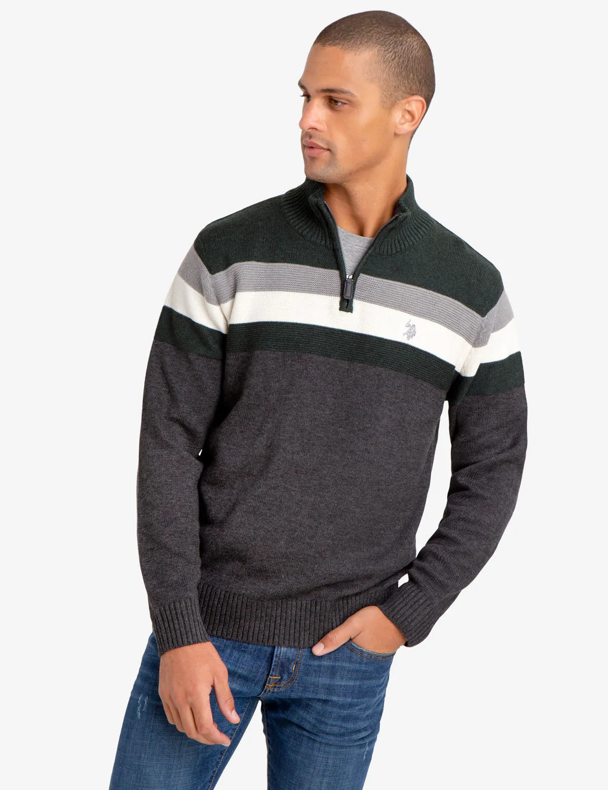 1/4 ZIP STRIPED SWEATER