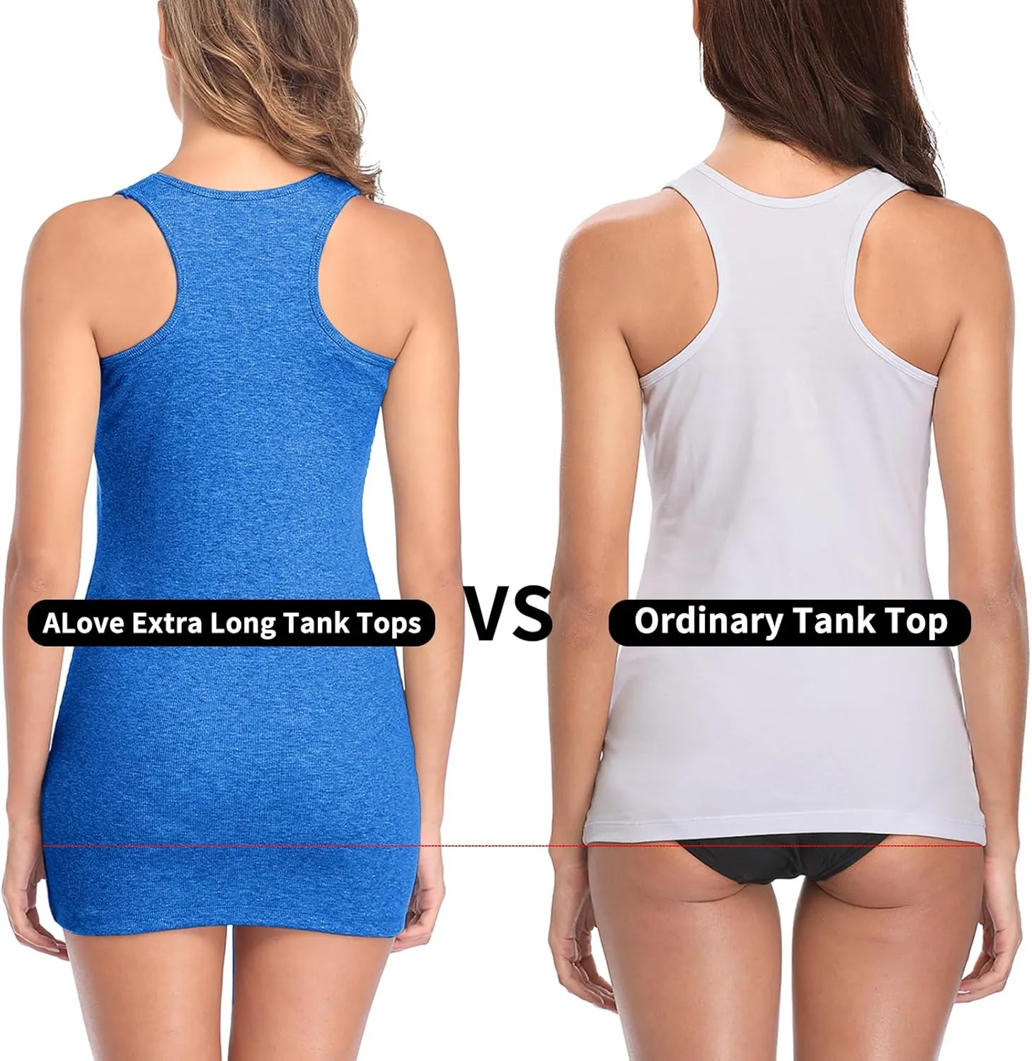 ALove Womens Extra Long Tank Tops with Shelf Bra Ribbed Camisoles Undershirts