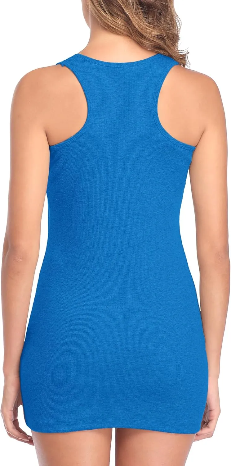 ALove Womens Extra Long Tank Tops with Shelf Bra Ribbed Camisoles Undershirts