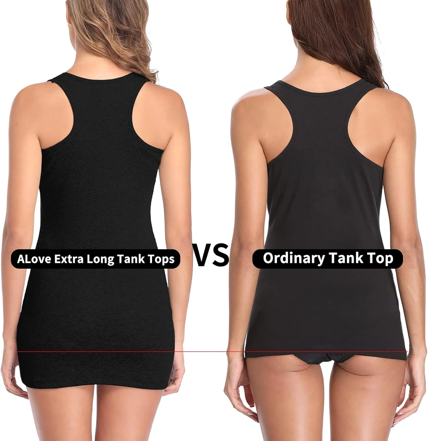 ALove Womens Extra Long Tank Tops with Shelf Bra Ribbed Camisoles Undershirts