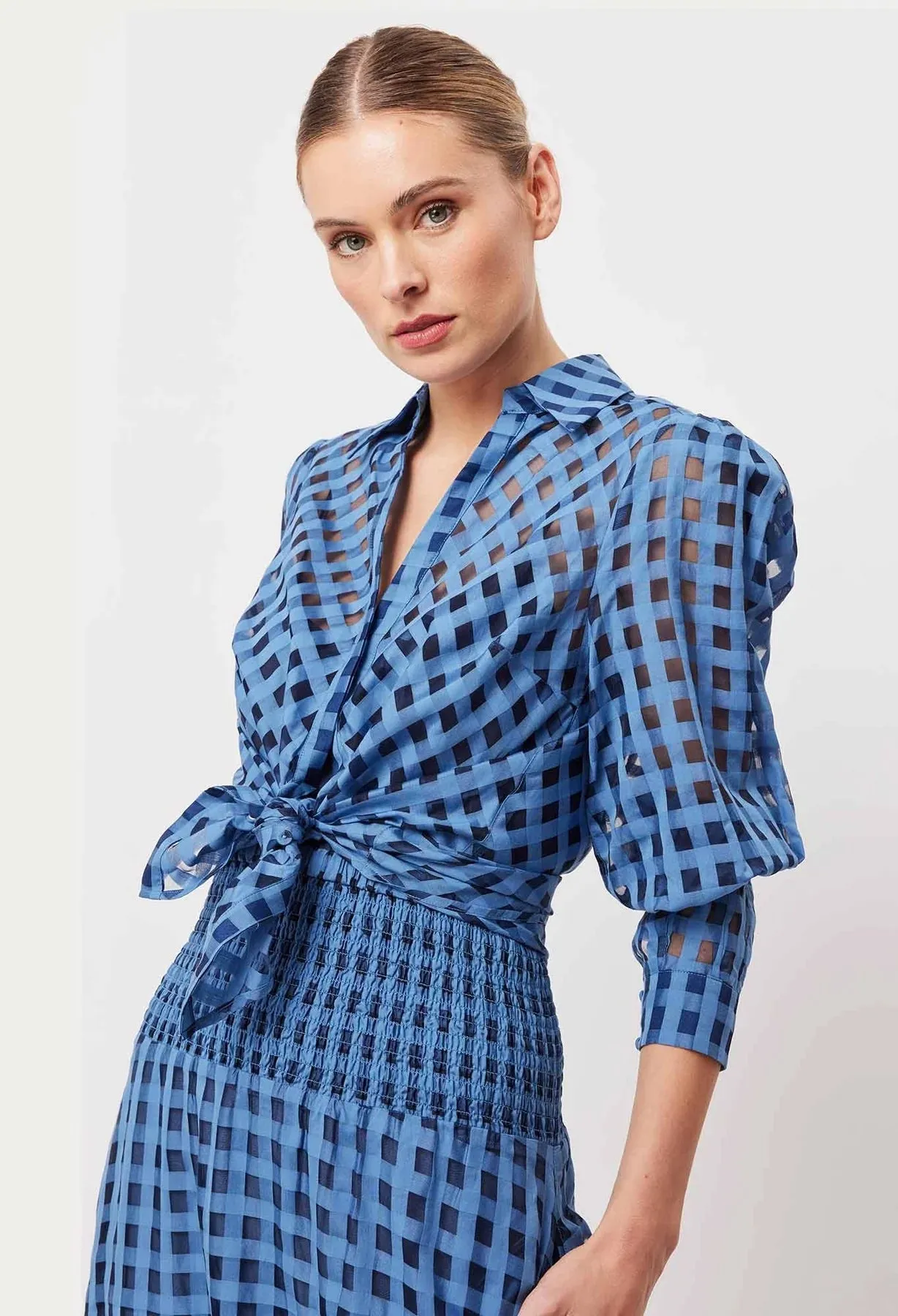 ANTIGUA COTTON SILK SELF-CHECK SHIRT IN LAGUNA