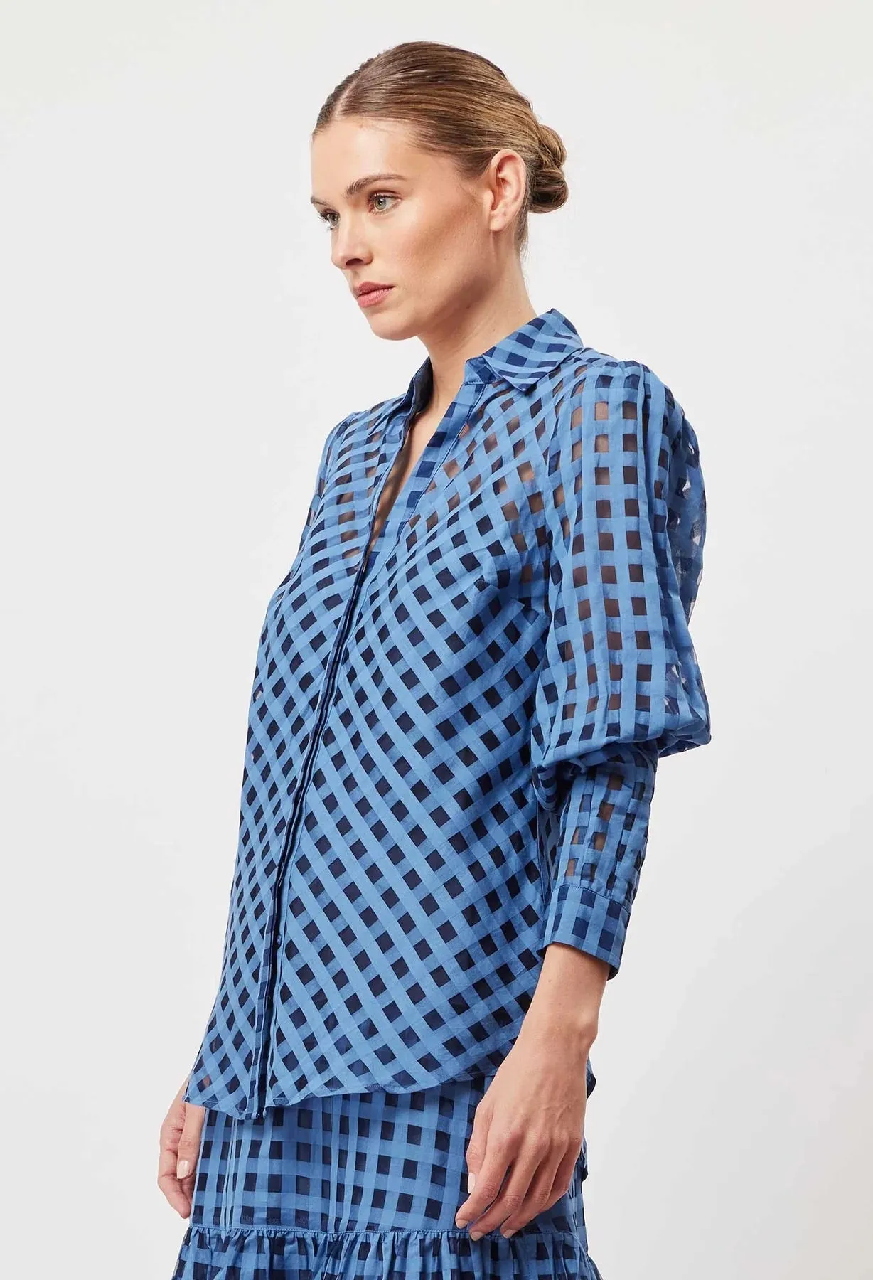 ANTIGUA COTTON SILK SELF-CHECK SHIRT IN LAGUNA