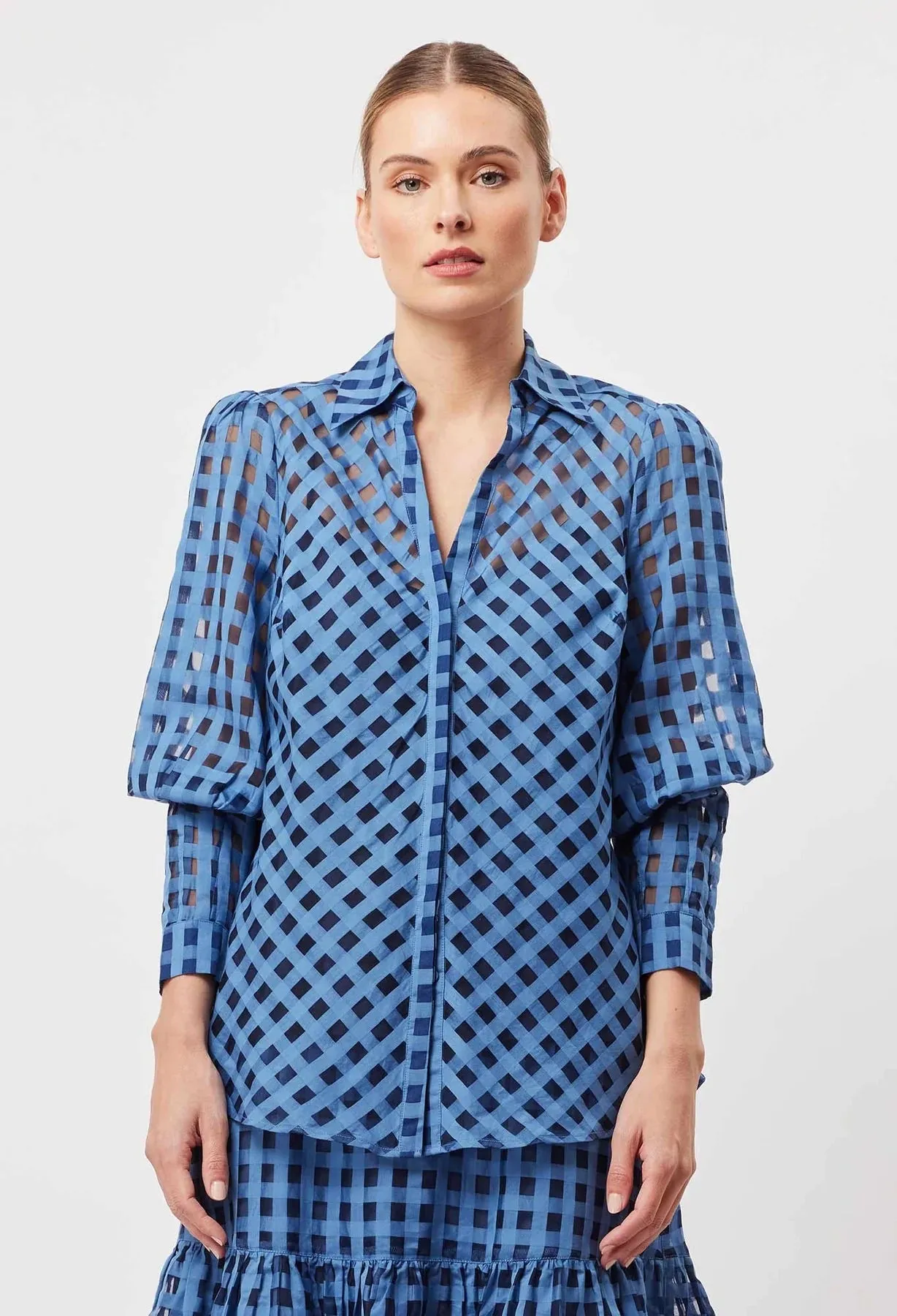 ANTIGUA COTTON SILK SELF-CHECK SHIRT IN LAGUNA