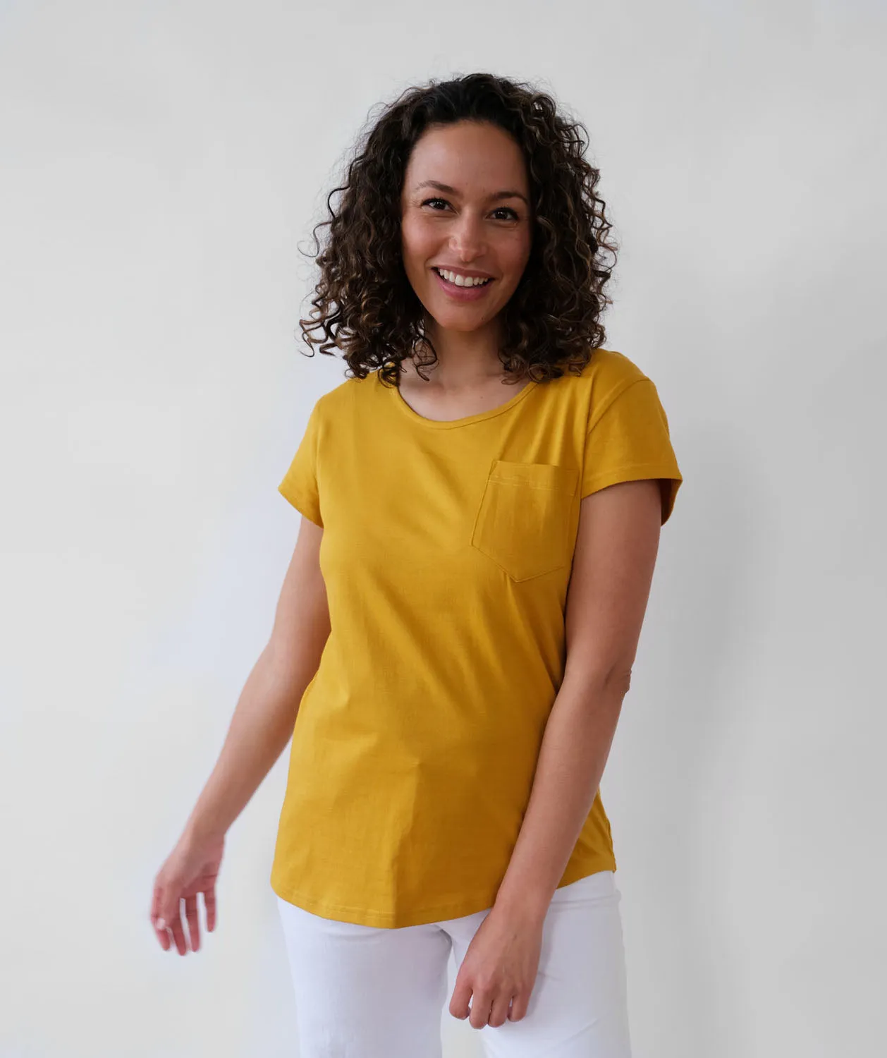 ASHA pocket tee in Chartreuse Mustard