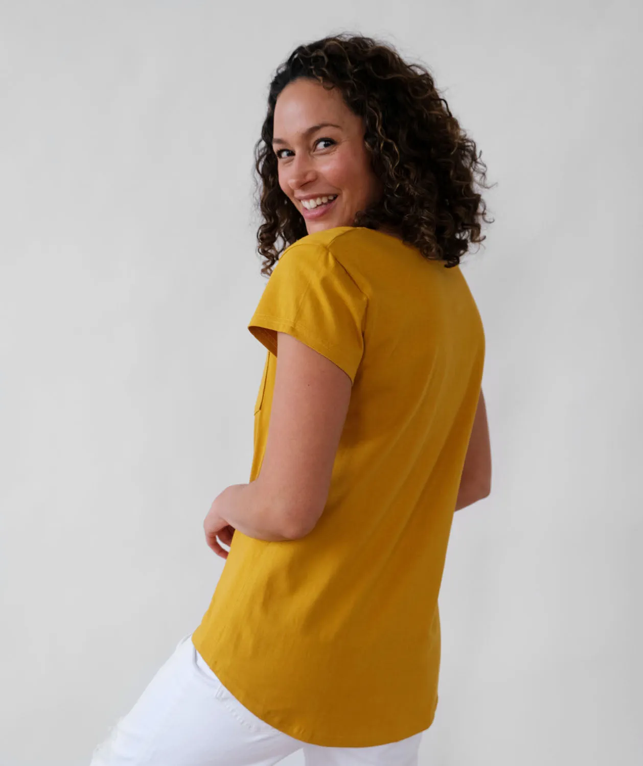ASHA pocket tee in Chartreuse Mustard