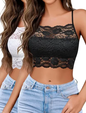 Avidlove 2Pcs Bralettes Wireless Lace Camisoles Racerback Double-Layered Y2K Crop Top