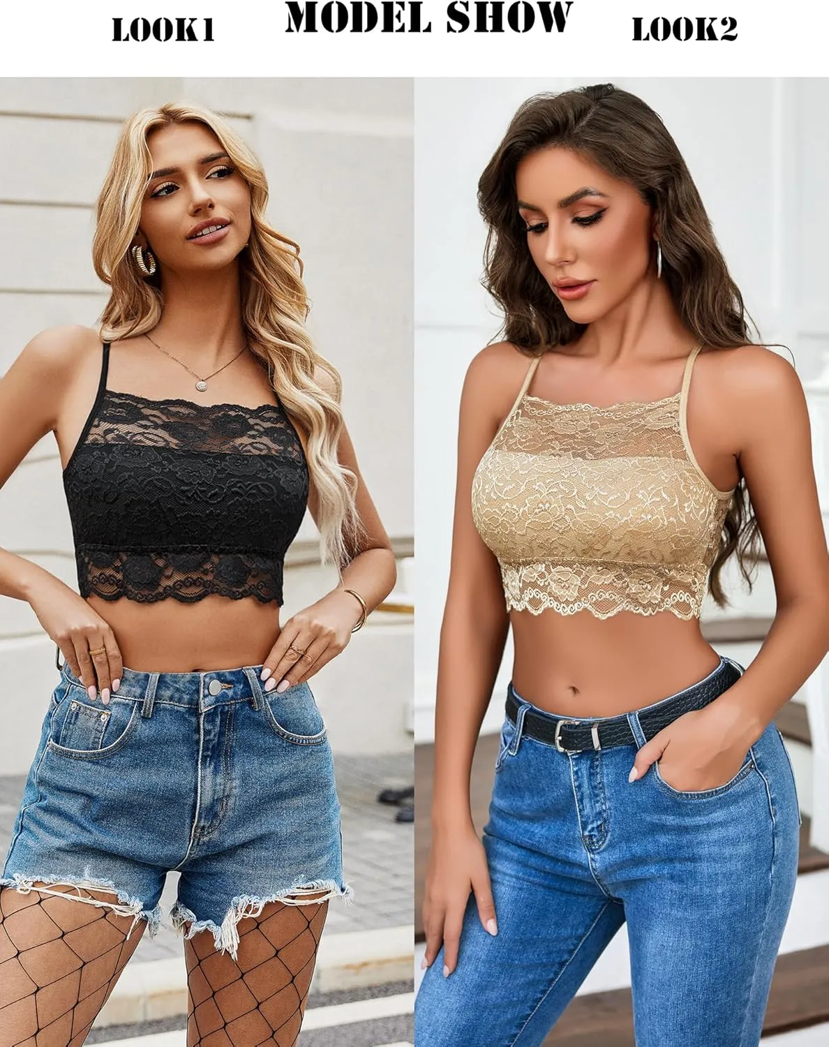 Avidlove 2Pcs Bralettes Wireless Lace Camisoles Racerback Double-Layered Y2K Crop Top