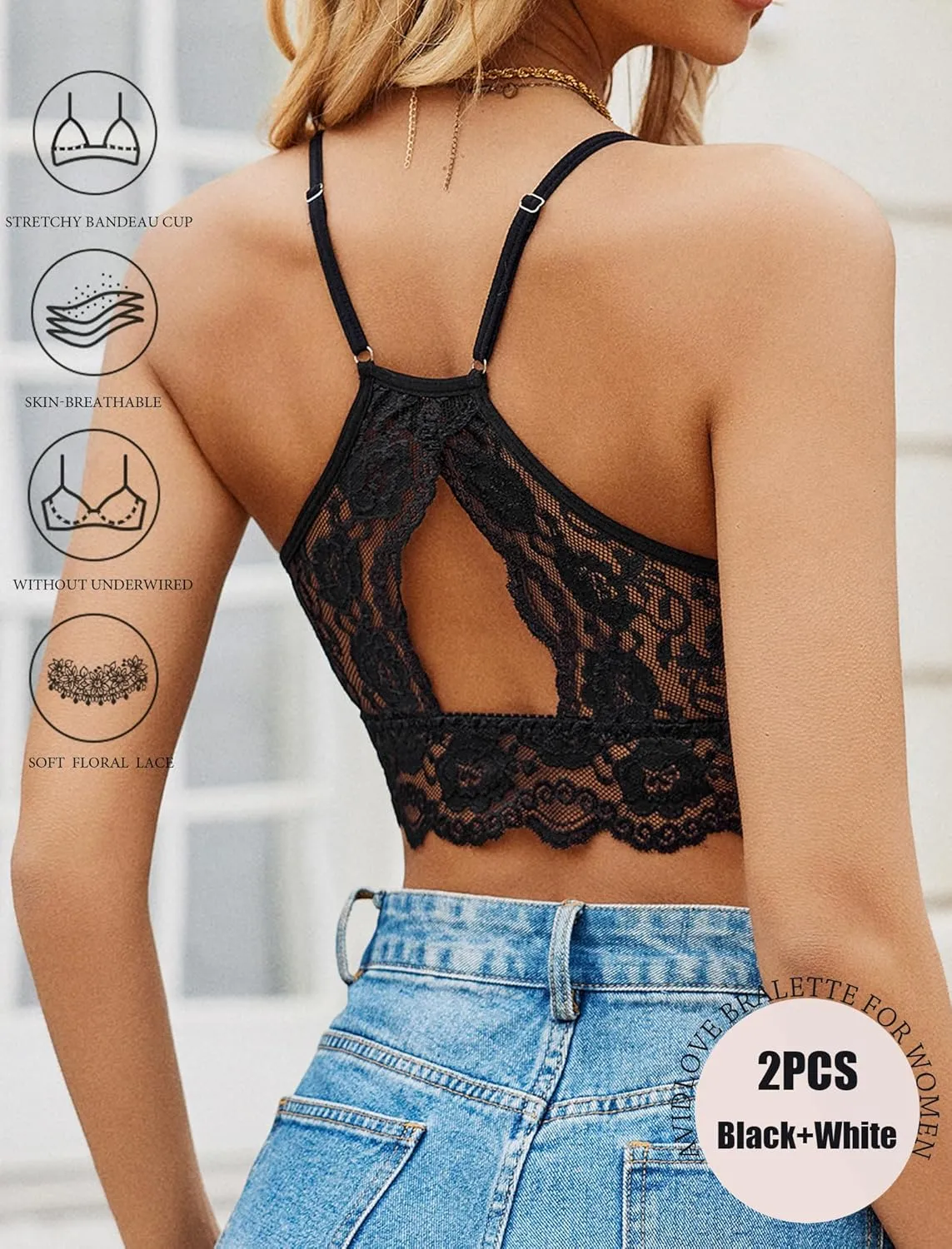 Avidlove 2Pcs Bralettes Wireless Lace Camisoles Racerback Double-Layered Y2K Crop Top