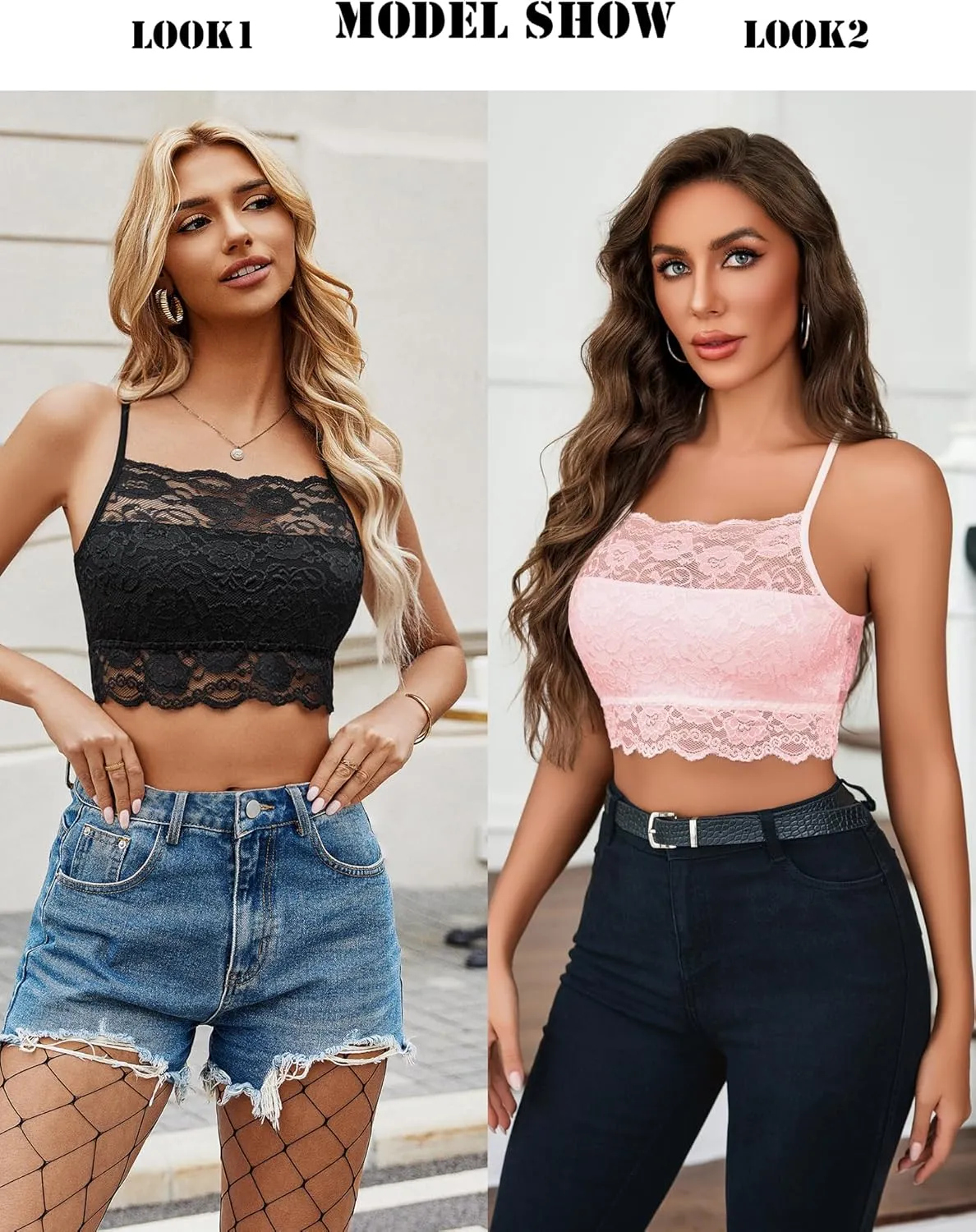 Avidlove 2Pcs Bralettes Wireless Lace Camisoles Racerback Double-Layered Y2K Crop Top