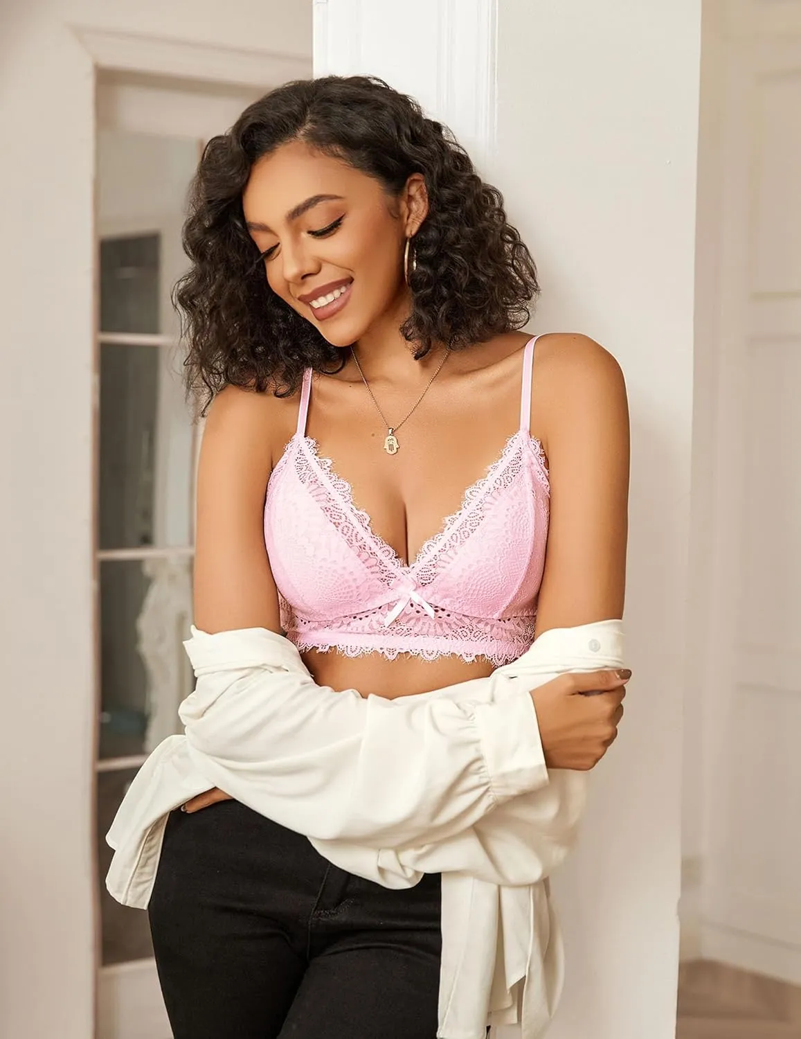 Avidlove Bralette Wireless Lace Camisole V-Neck Double-Layered Y2K Crop Top