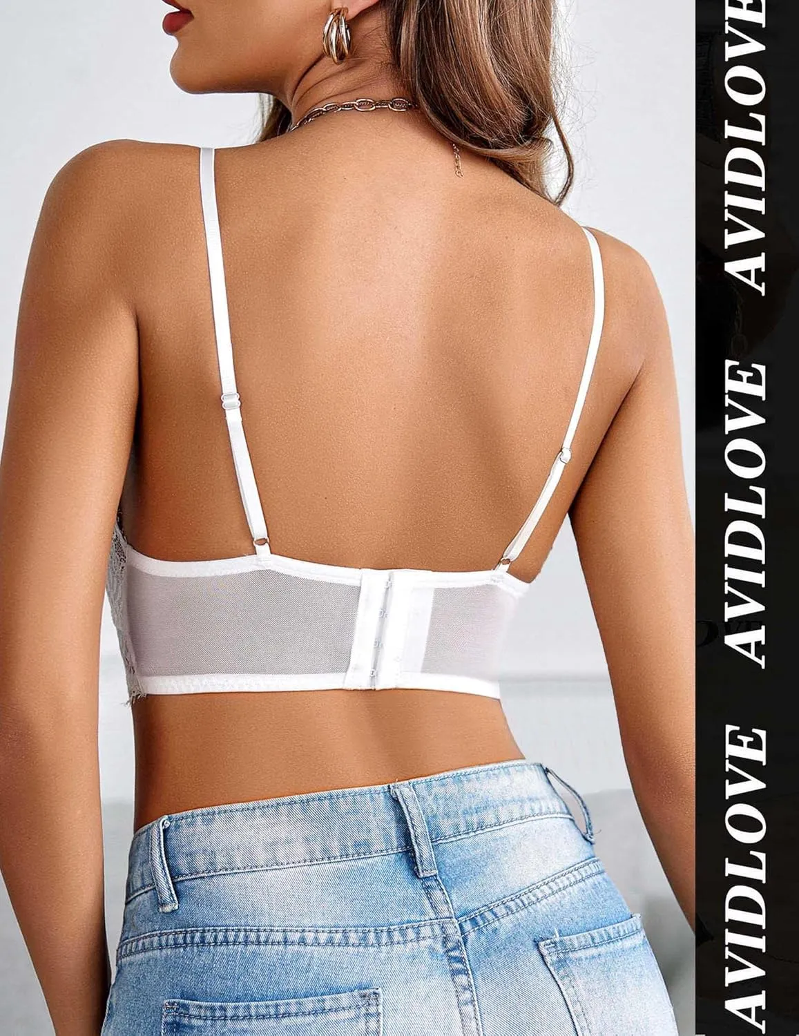 Avidlove Bralette Wireless Lace Camisole V-Neck Double-Layered Y2K Crop Top