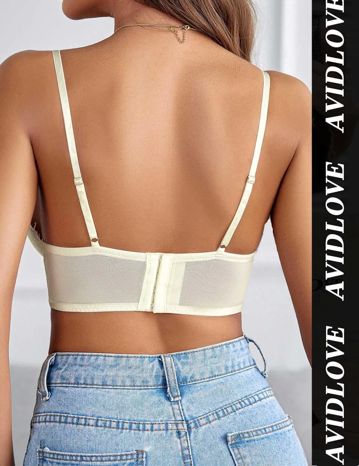 Avidlove Bralette Wireless Lace Camisole V-Neck Double-Layered Y2K Crop Top