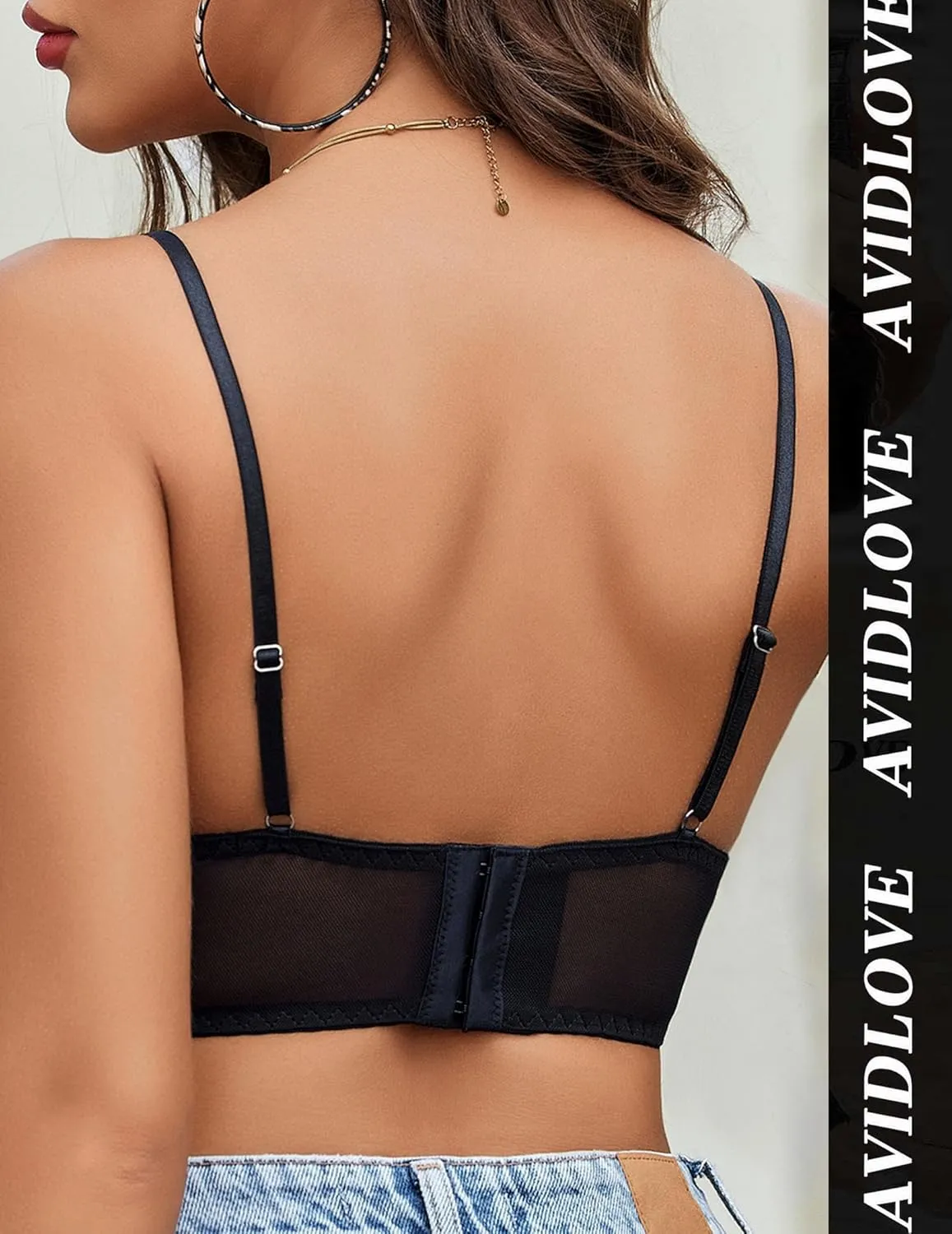 Avidlove Bralette Wireless Lace Camisole V-Neck Double-Layered Y2K Crop Top