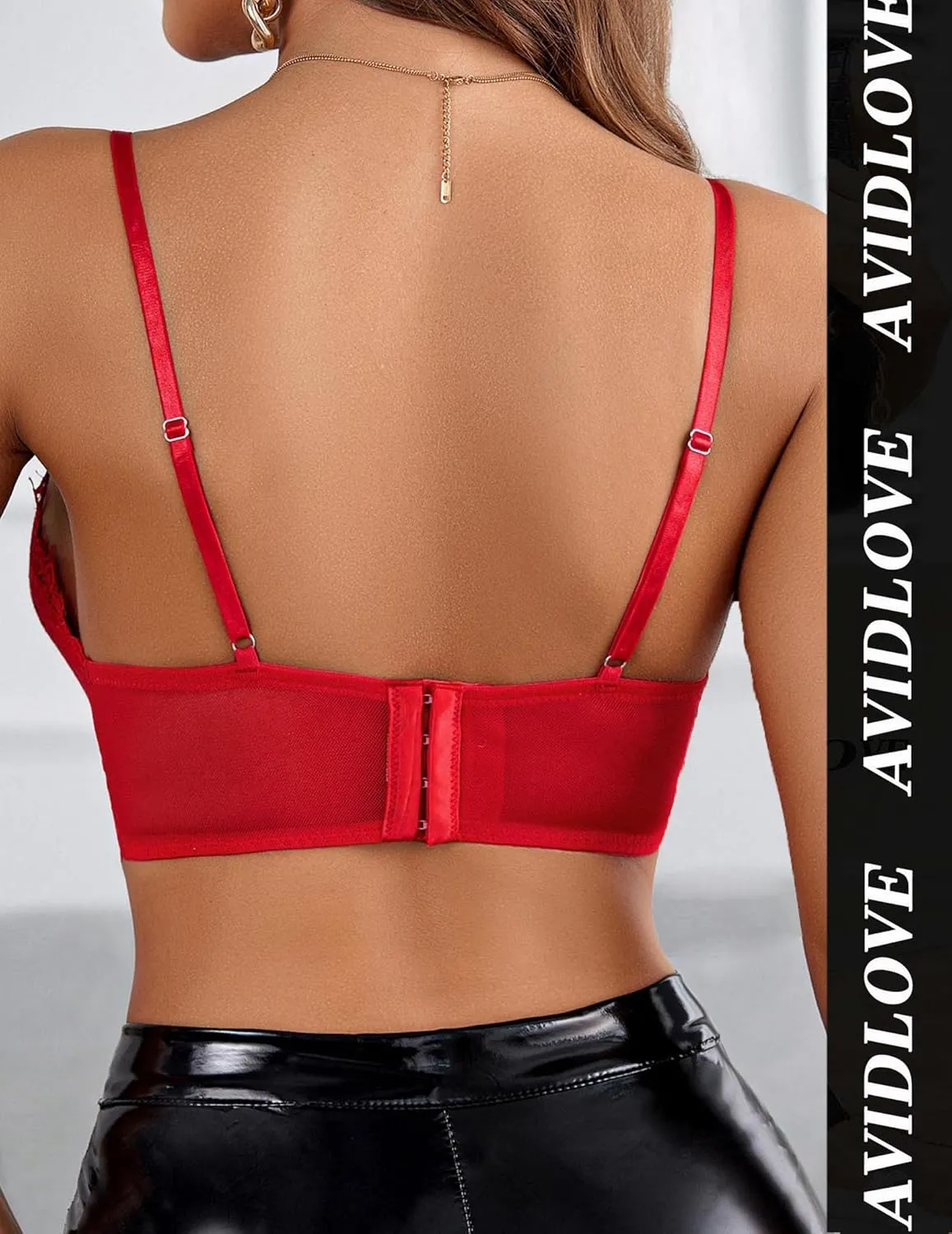 Avidlove Bralette Wireless Lace Camisole V-Neck Double-Layered Y2K Crop Top