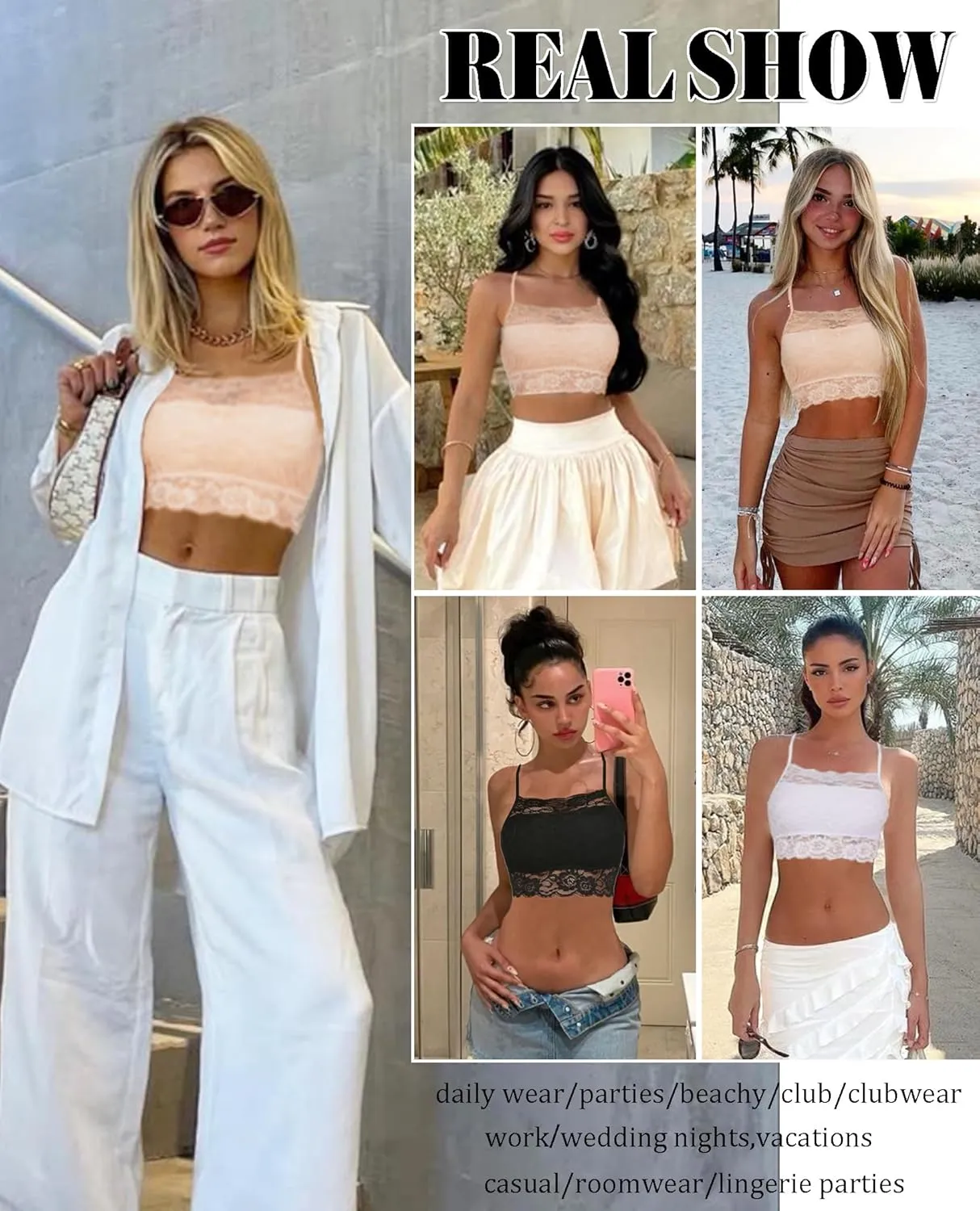 Avidlove Lace Bralette for Women High Neck Camisoles Racerback Double-Layered Crop Top