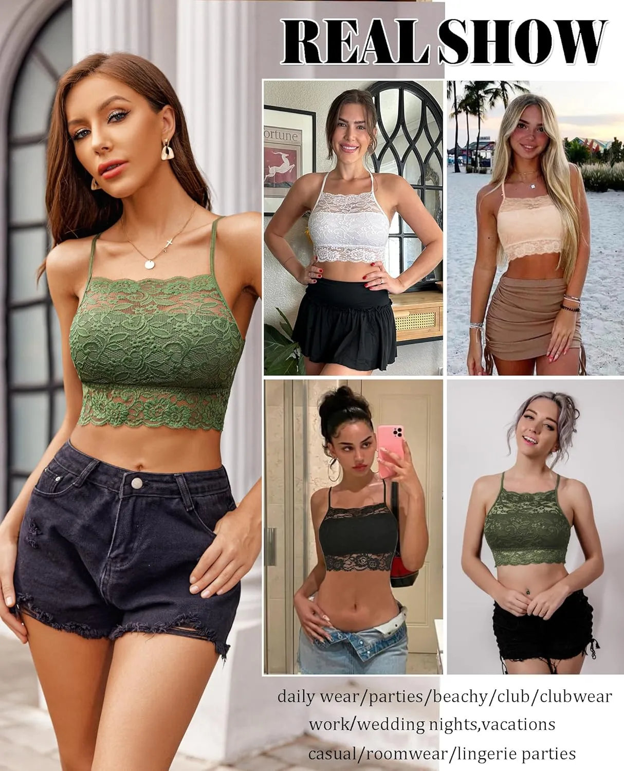 Avidlove Lace Bralette for Women High Neck Camisoles Racerback Double-Layered Crop Top