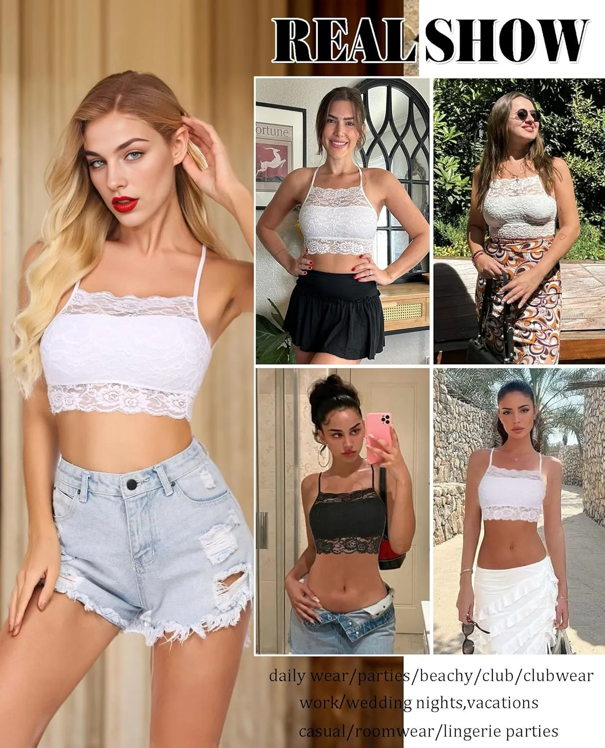 Avidlove Lace Bralette for Women High Neck Camisoles Racerback Double-Layered Crop Top