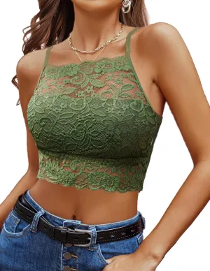 Avidlove Lace Bralette for Women High Neck Camisoles Racerback Double-Layered Crop Top
