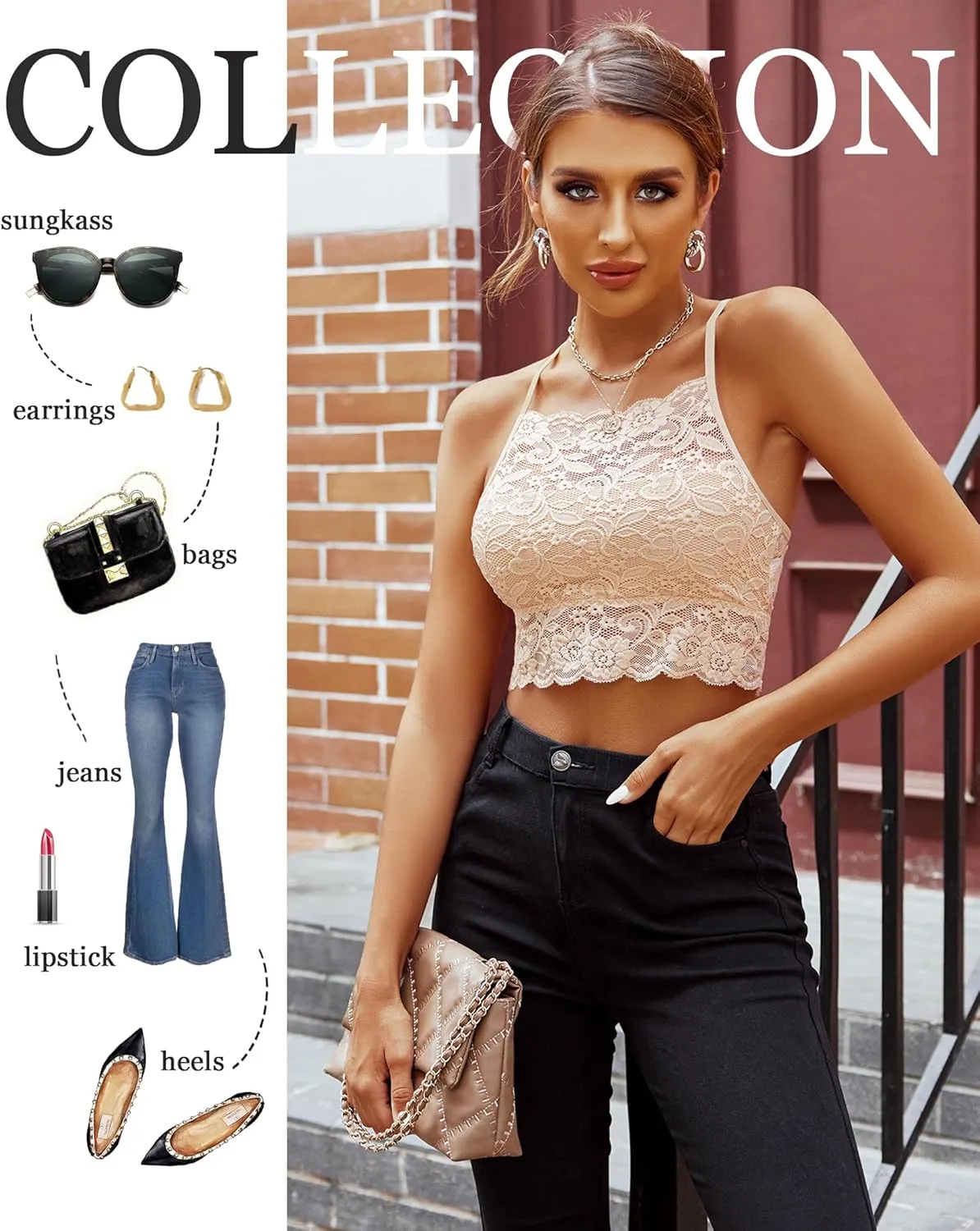 Avidlove Lace Bralette for Women High Neck Camisoles Racerback Double-Layered Crop Top