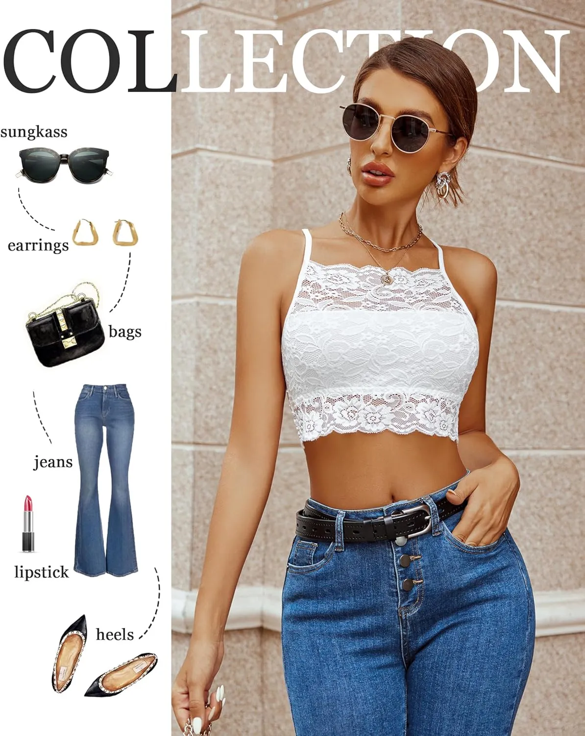 Avidlove Lace Bralette for Women High Neck Camisoles Racerback Double-Layered Crop Top