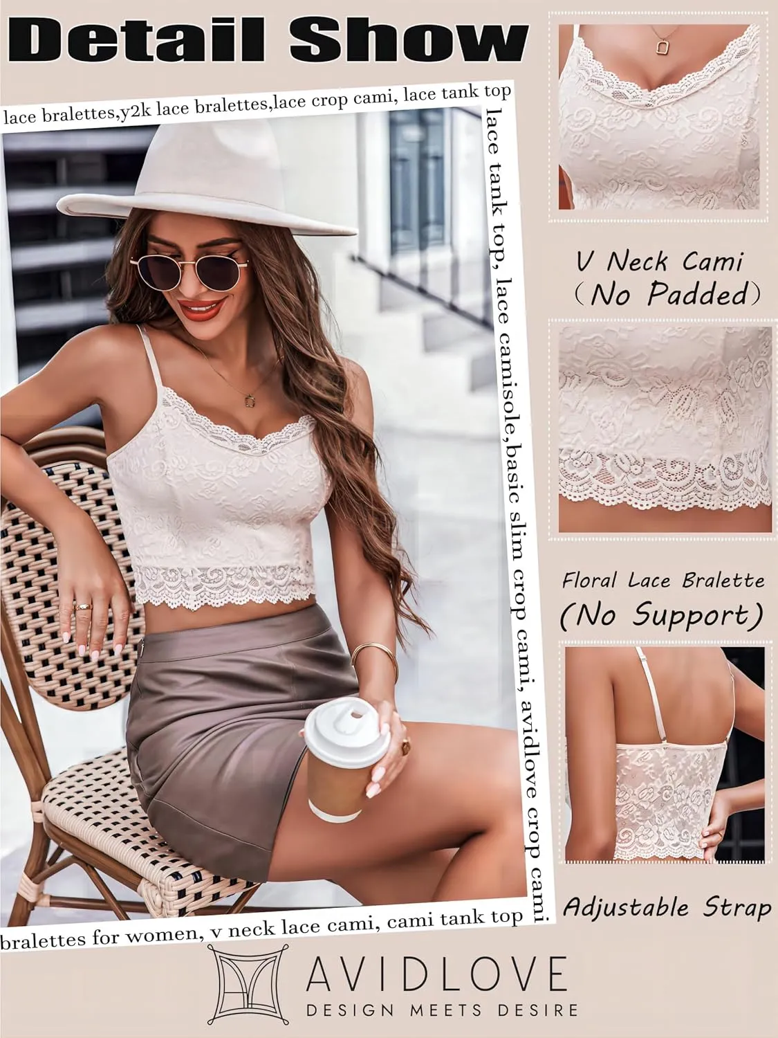 Avidlove Lace Bralette for Women Spaghetti Strap Tank Top V Neck Slim Basic Camisoles