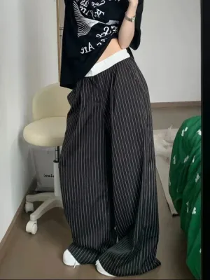 Back To School Joskaa Black Stripe Tailored Trousers Women Y2k Korean Style Fashion Baggy Wide Leg Suit Pants Summer Harajuku Office Slacks