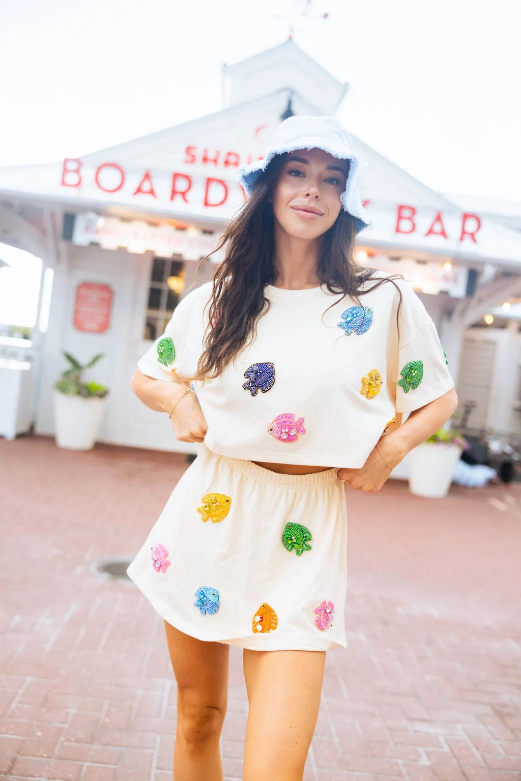 Beige Beaded Fish Skort