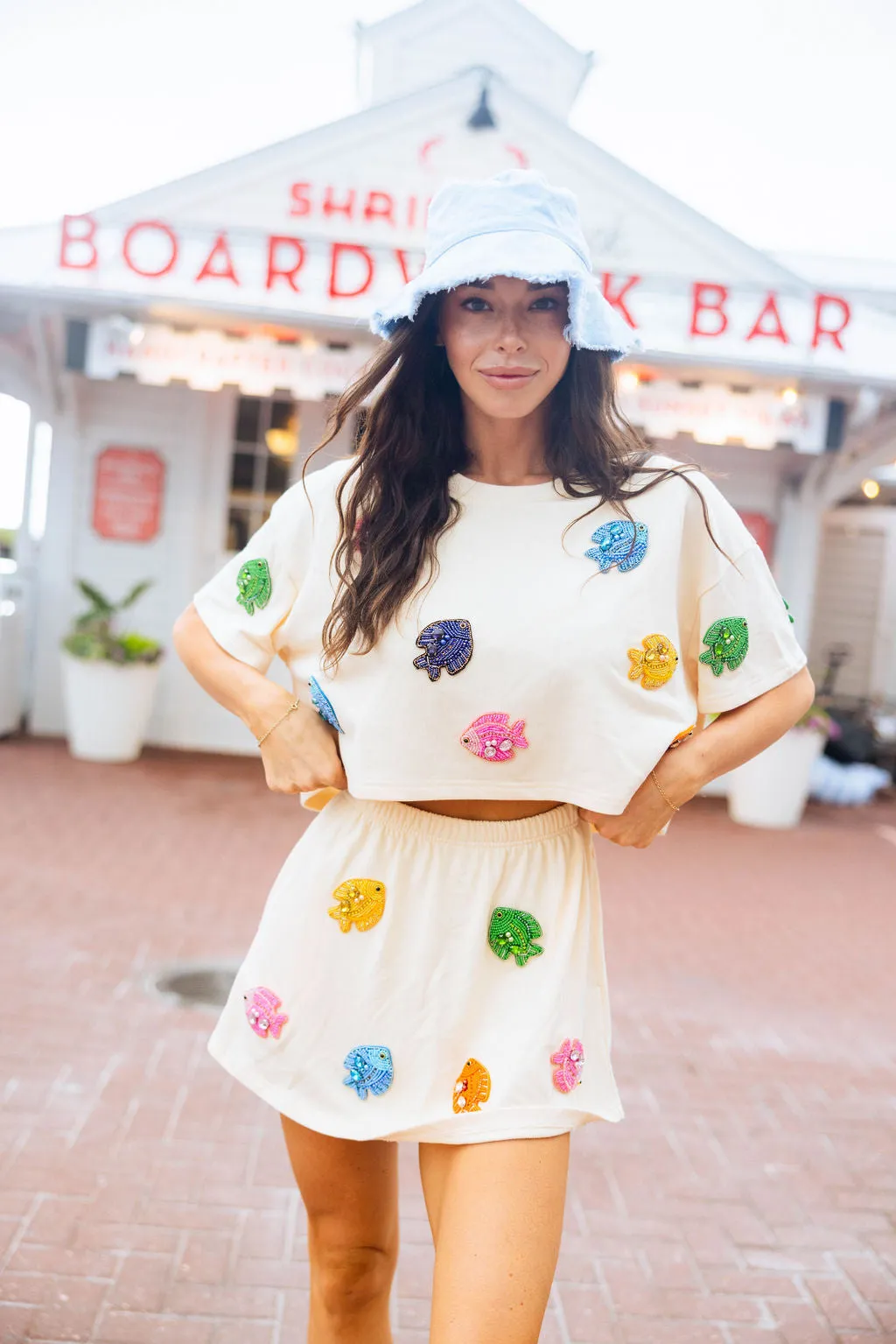 Beige Beaded Fish Skort