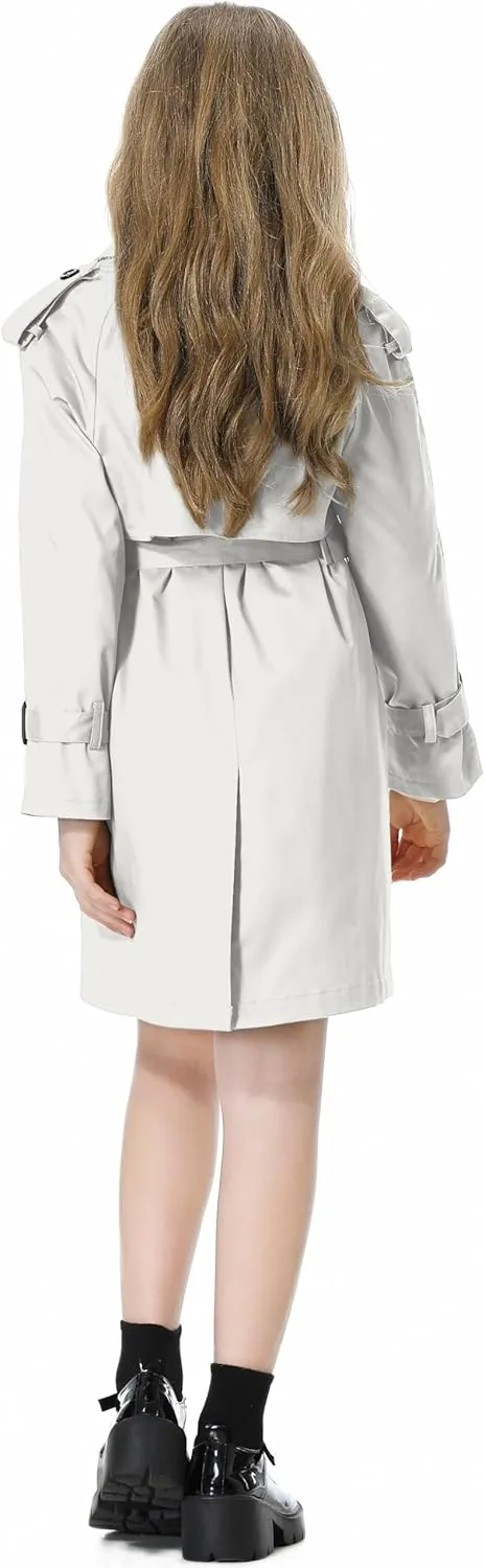 Betusline Girls & Women's Trench Coat Double Breasted Classic Lapel Outerwear, 3 Years - Women 2XL