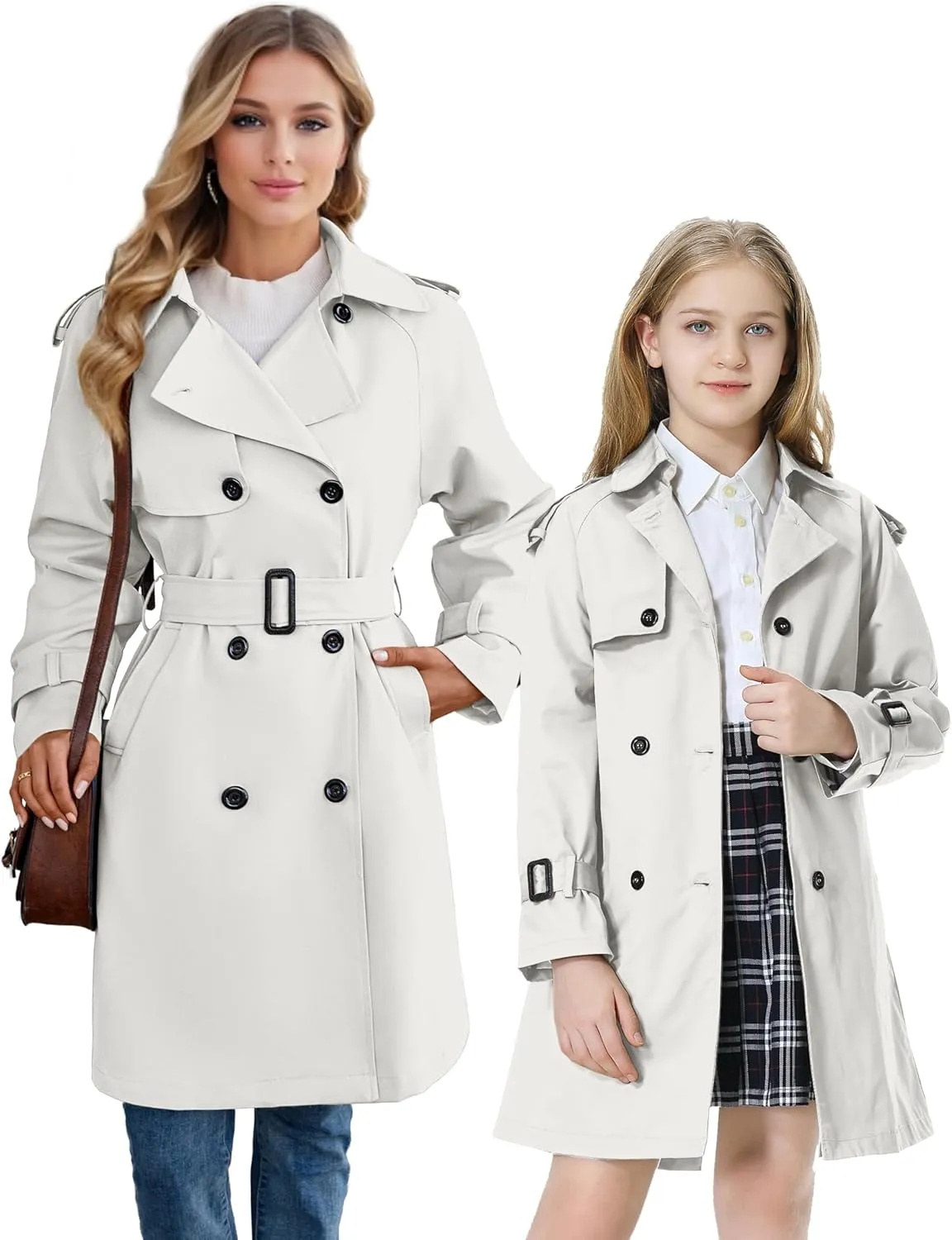 Betusline Girls & Women's Trench Coat Double Breasted Classic Lapel Outerwear, 3 Years - Women 2XL