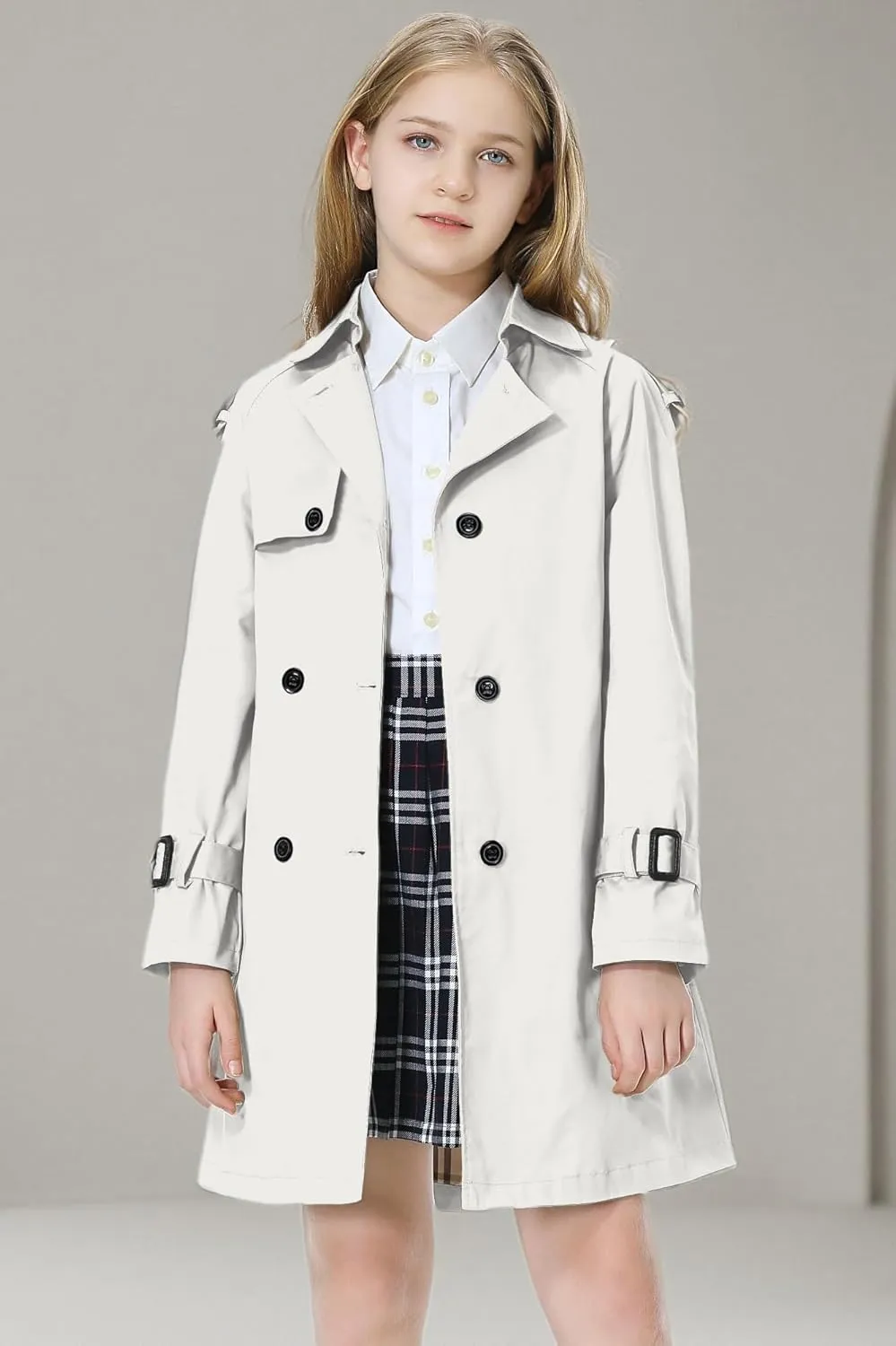 Betusline Girls & Women's Trench Coat Double Breasted Classic Lapel Outerwear, 3 Years - Women 2XL