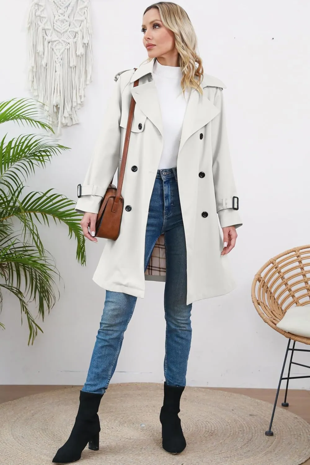 Betusline Girls & Women's Trench Coat Double Breasted Classic Lapel Outerwear, 3 Years - Women 2XL