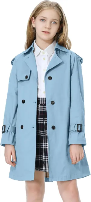 Betusline Girls & Women's Trench Coat Double Breasted Classic Lapel Outerwear, 3 Years - Women 2XL