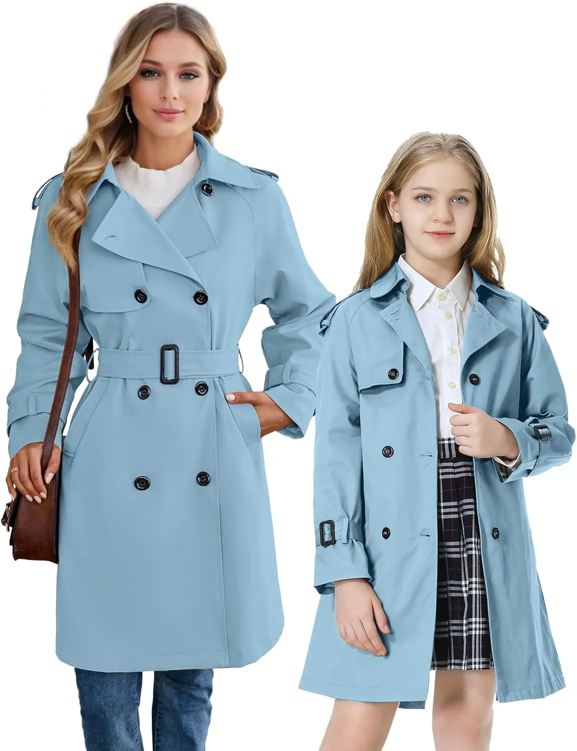 Betusline Girls & Women's Trench Coat Double Breasted Classic Lapel Outerwear, 3 Years - Women 2XL