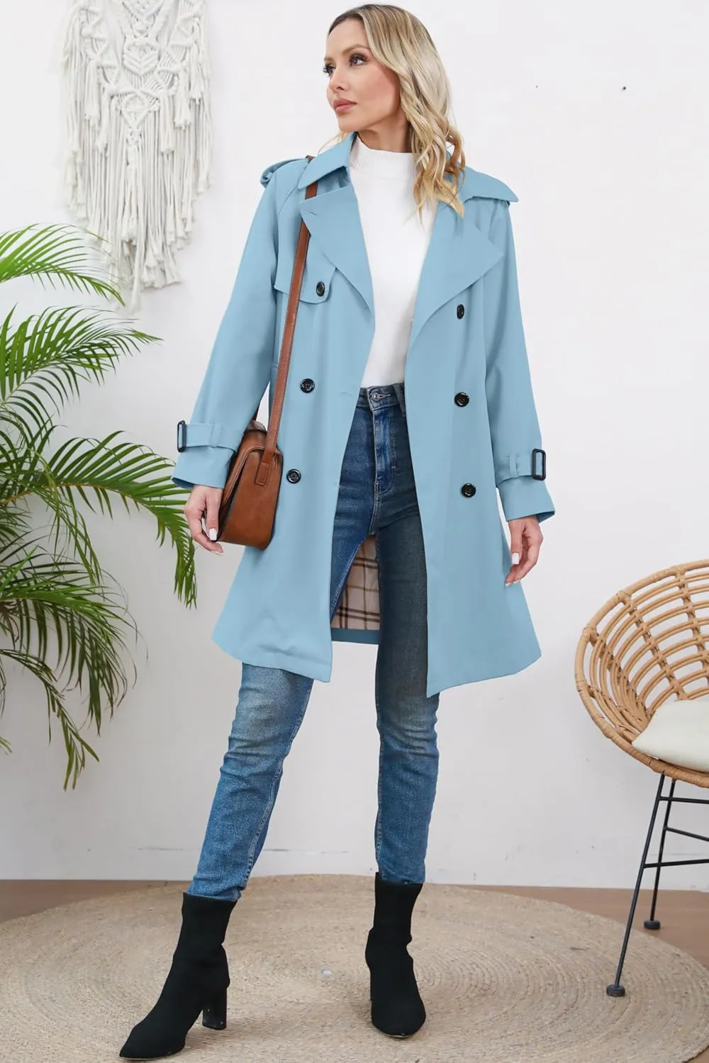 Betusline Girls & Women's Trench Coat Double Breasted Classic Lapel Outerwear, 3 Years - Women 2XL