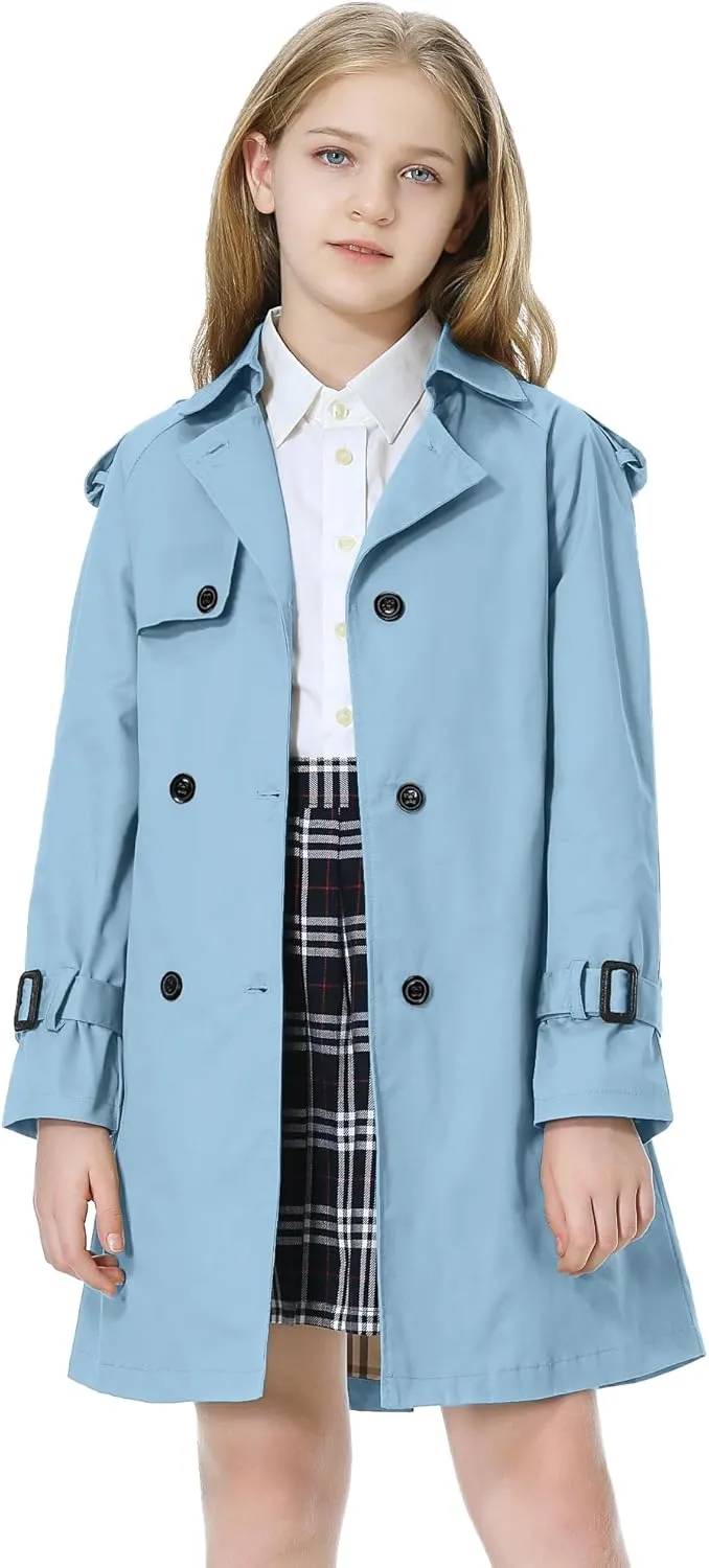 Betusline Girls & Women's Trench Coat Double Breasted Classic Lapel Outerwear, 3 Years - Women 2XL