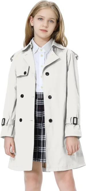 Betusline Girls & Women's Trench Coat Double Breasted Classic Lapel Outerwear, 3 Years - Women 2XL