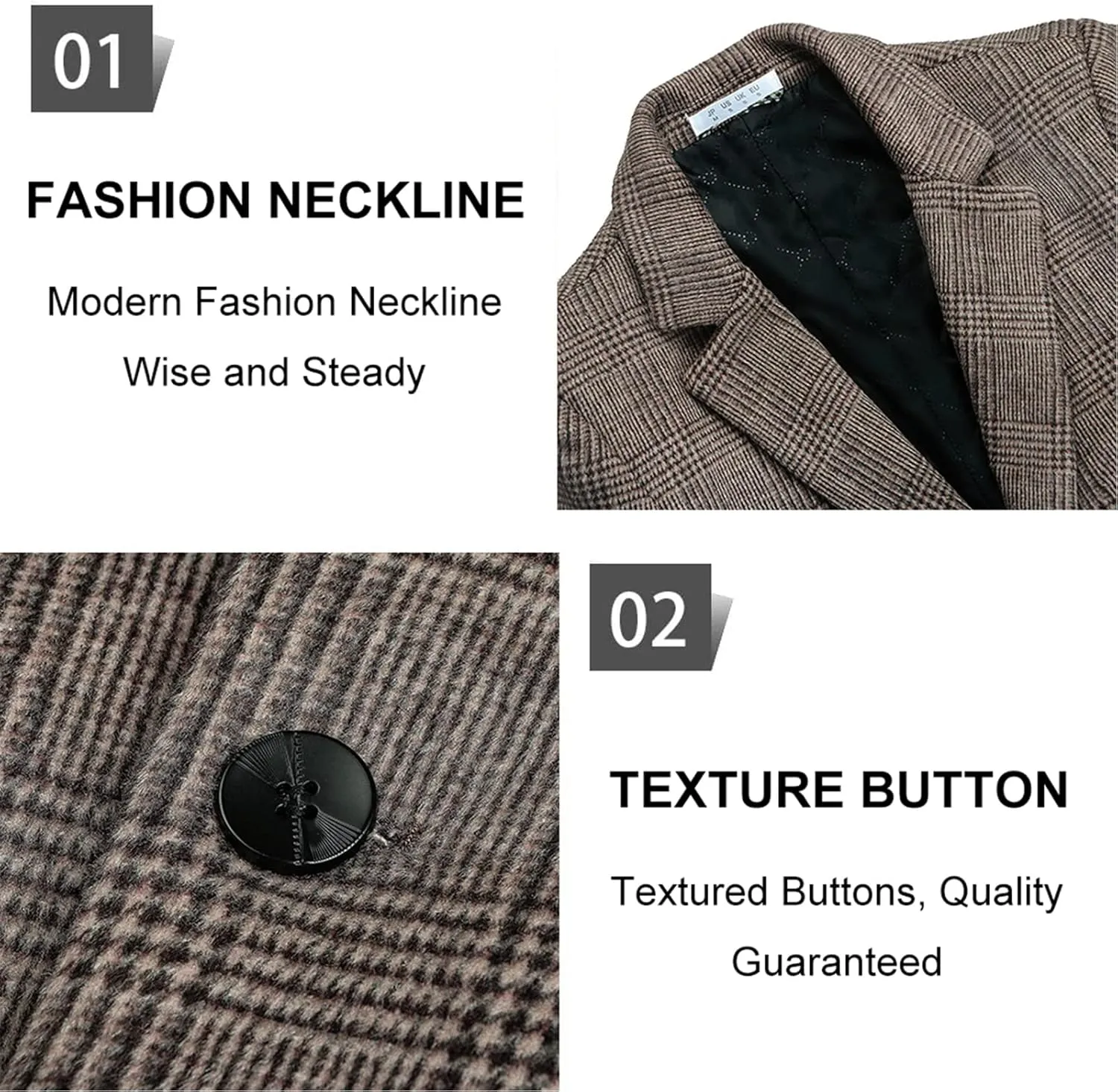 BOJIN Mens Trench Coat Wool Blend Top Pea Coat Winter Long Single Breasted Classic Stylish Business Overcoat