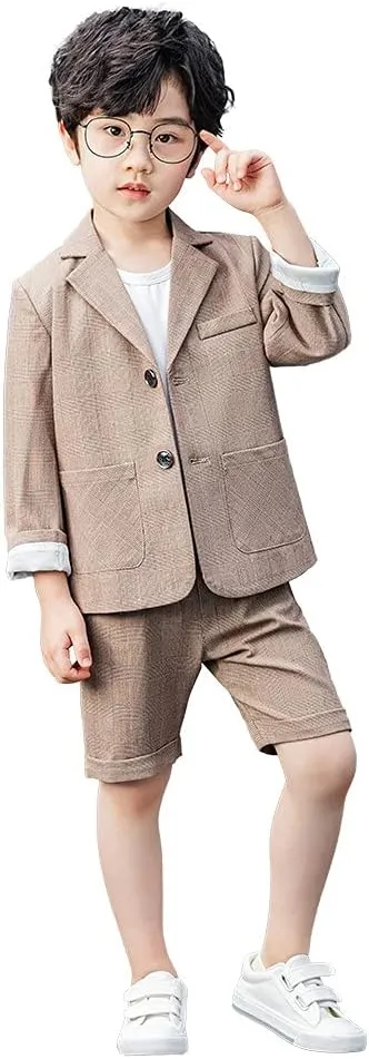 Boys Plaid Blazer Pants Set Casual Suit Classic Kids 2 Piece Sport Coats Outfits