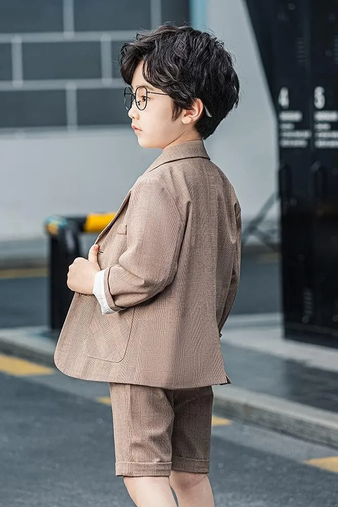 Boys Plaid Blazer Pants Set Casual Suit Classic Kids 2 Piece Sport Coats Outfits