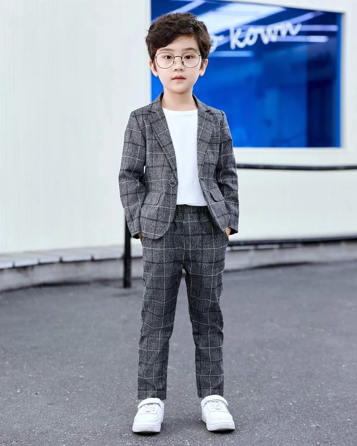 Boys Plaid Blazer Pants Set Casual Suit Classic Kids 2 Piece Sport Coats Outfits