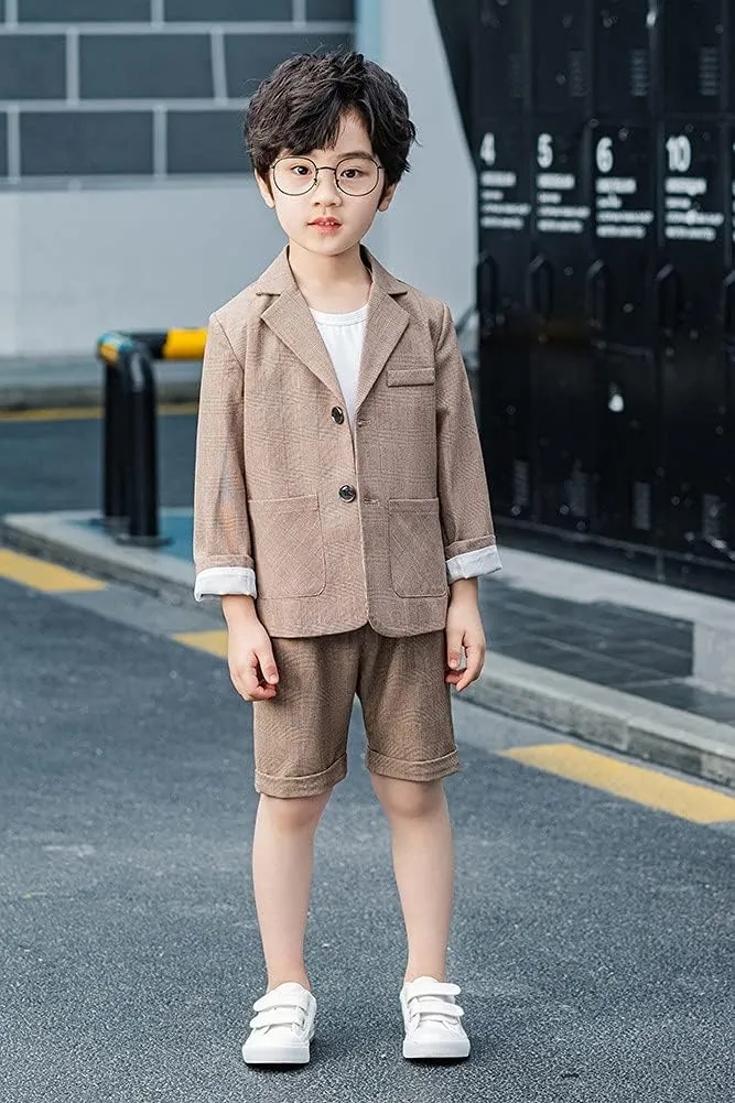 Boys Plaid Blazer Pants Set Casual Suit Classic Kids 2 Piece Sport Coats Outfits