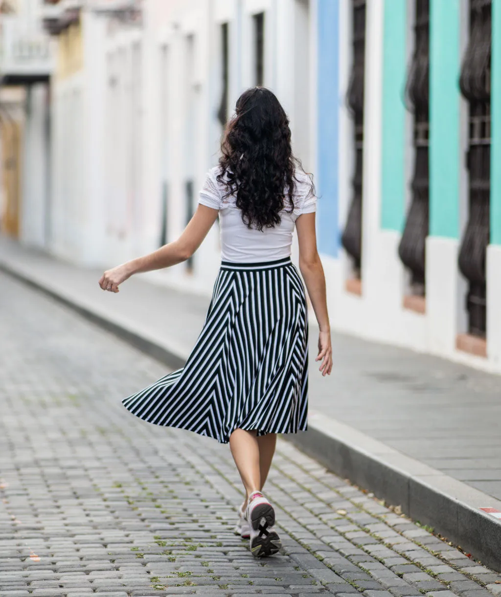 CAROLINA stripe circle skirt in Black