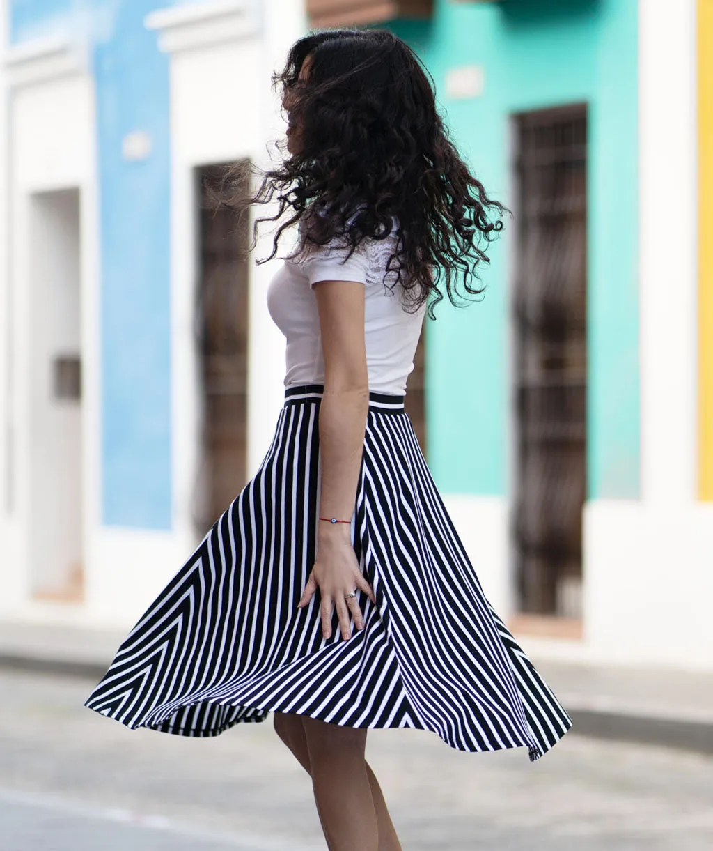 CAROLINA stripe circle skirt in Black