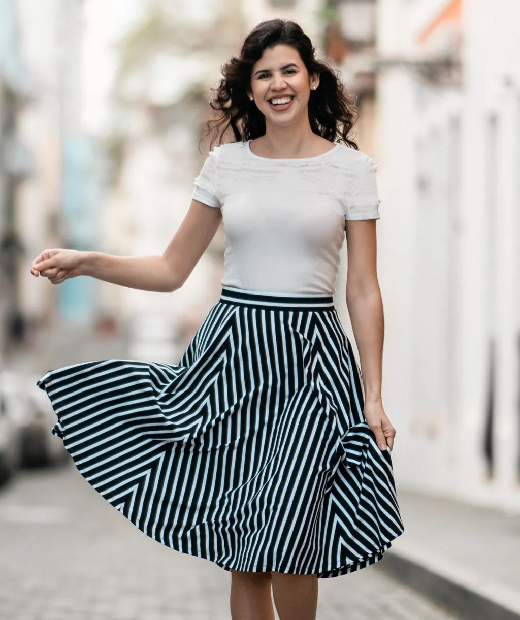 CAROLINA stripe circle skirt in Black