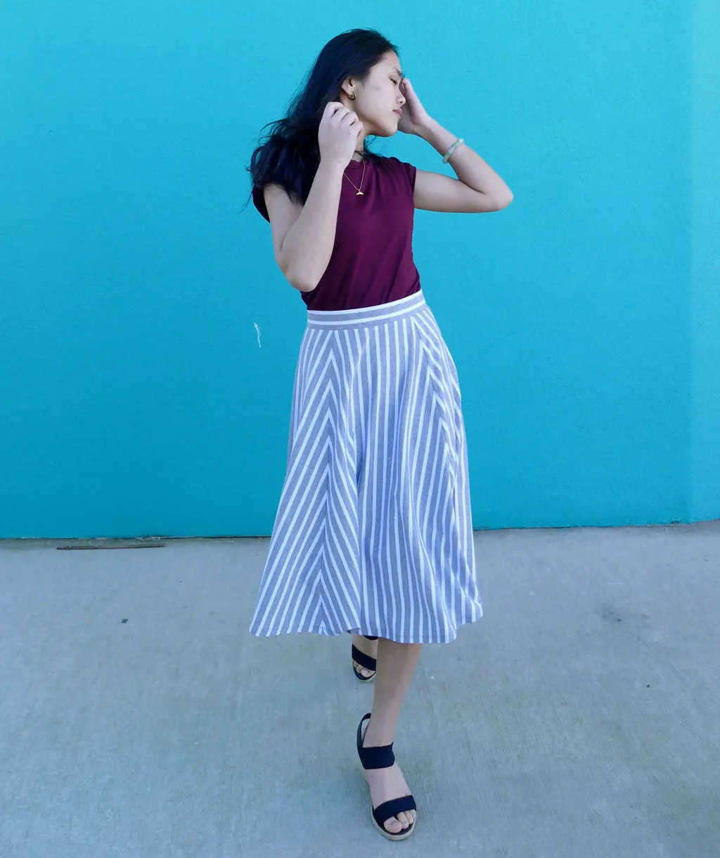 CAROLINA stripe circle skirt in Grey