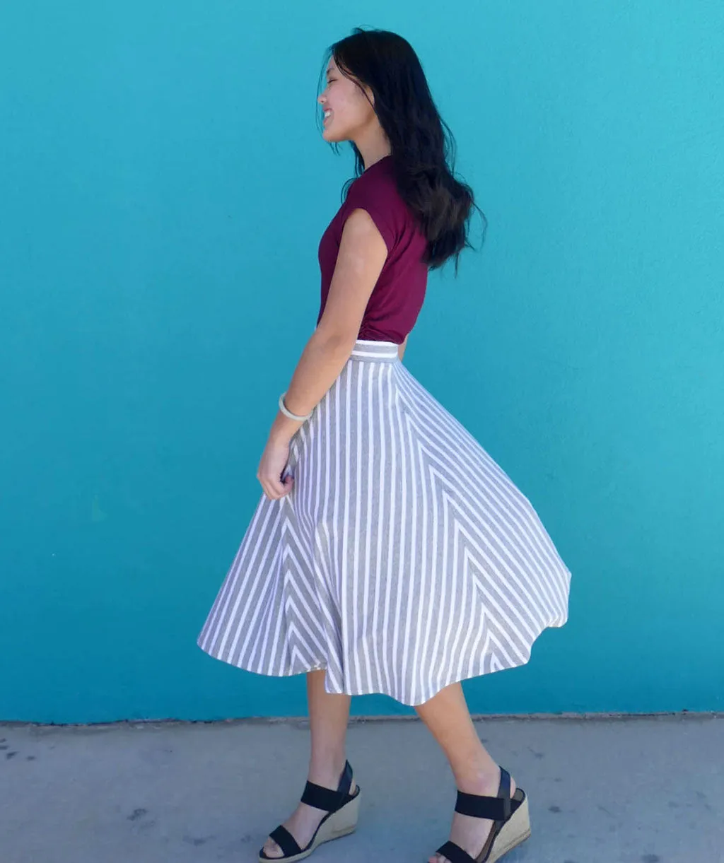 CAROLINA stripe circle skirt in Grey