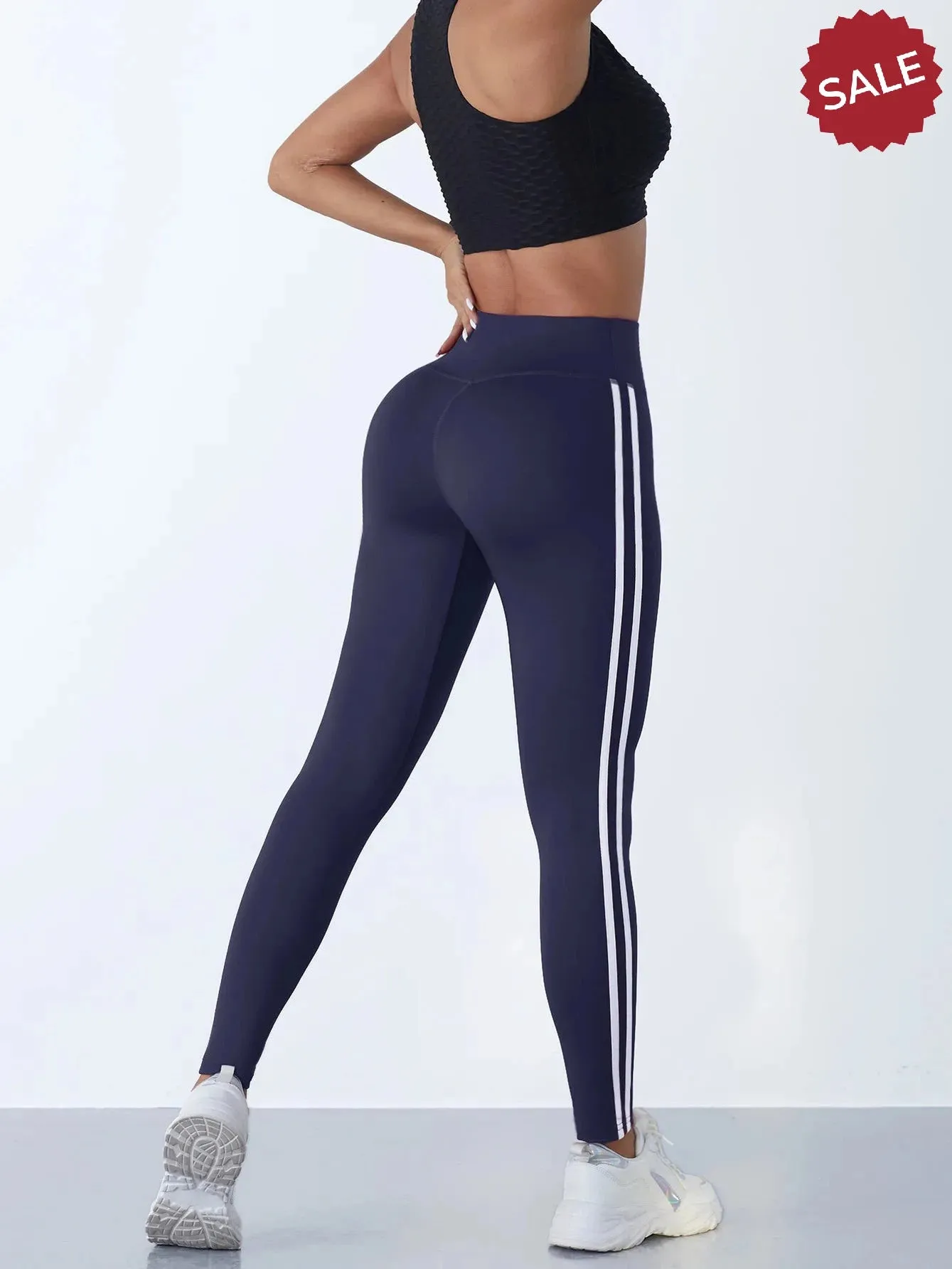 Casual Sports High-Waist Stripe Pants - Yoga Leggings