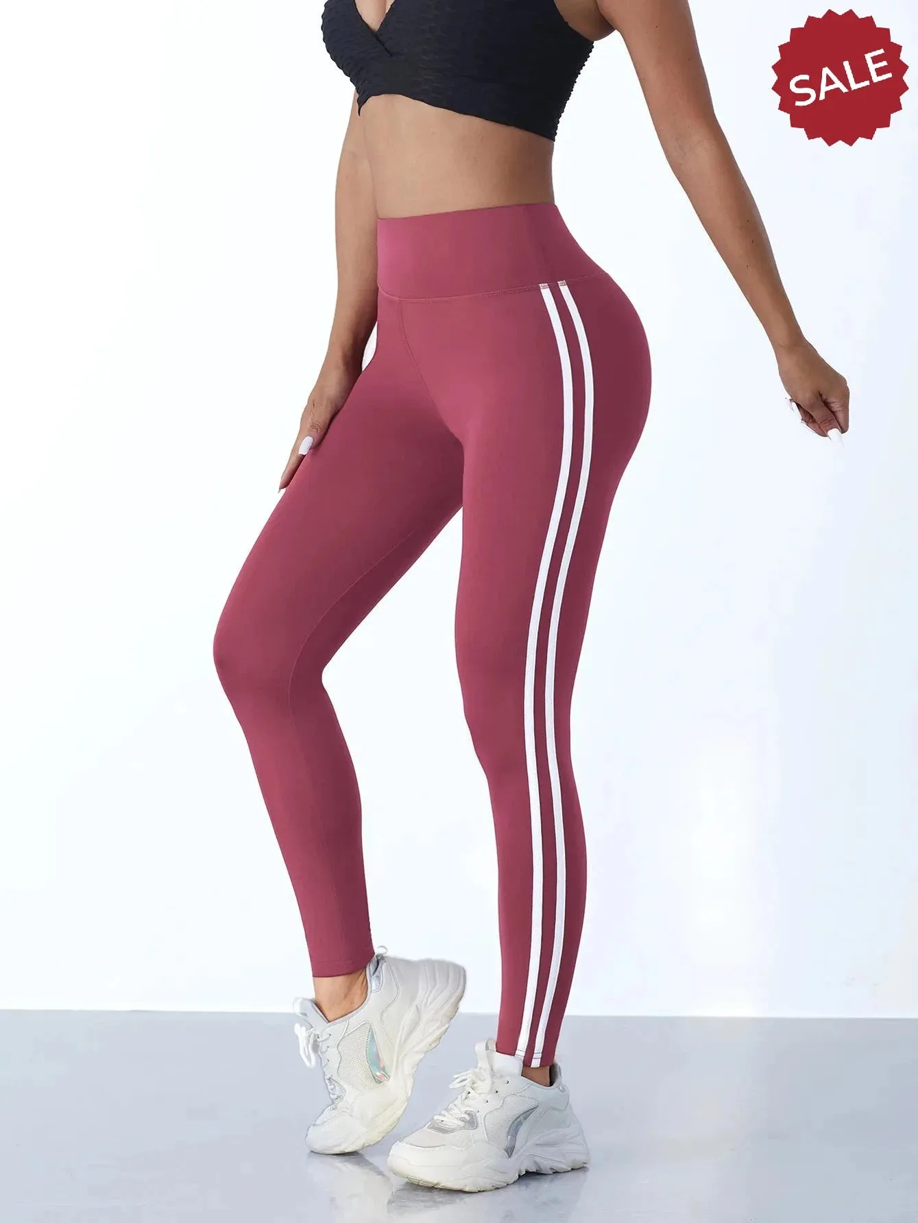 Casual Sports High-Waist Stripe Pants - Yoga Leggings